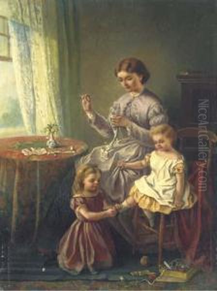 Mending Time Oil Painting by Jane Maria Bowkett