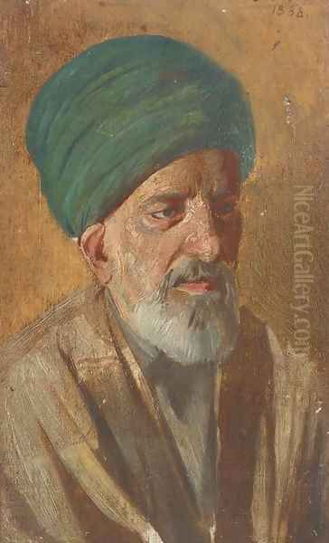 Portrait of an Arab, bust-length, in traditional dress Oil Painting by Cesare Biseo