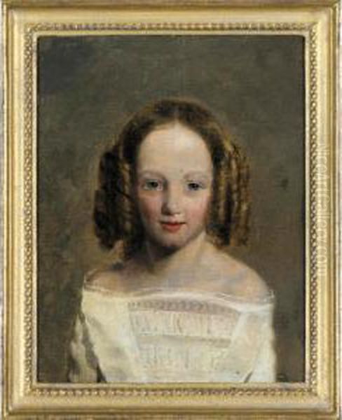 Portrait Of A Girl, Half Length, Wearing A White Dress Oil Painting by William Boxall