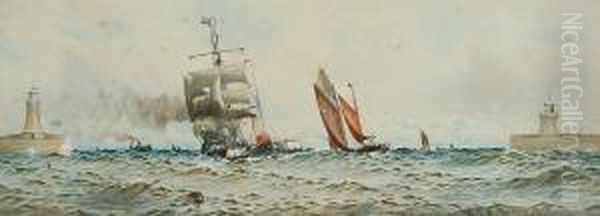 Merchantman Towed By A Paddletug Entering Harbour Oil Painting by William Thomas Nicholas Boyce