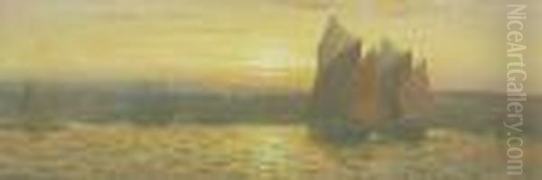 Fishing Boats Off A Port At Sunset Oil Painting by William Thomas Nicholas Boyce