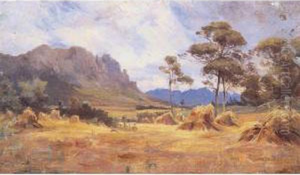 Hay Making In A Tasmanian Landscape Oil Painting by Arthur Merric Boyd