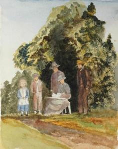 Reading Under Thetree Oil Painting by Emma Minnie Boyd