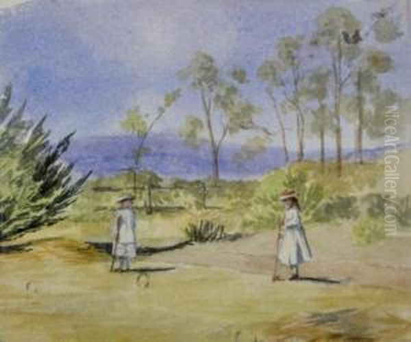 Playing Croquet At The Grange Oil Painting by Emma Minnie Boyd