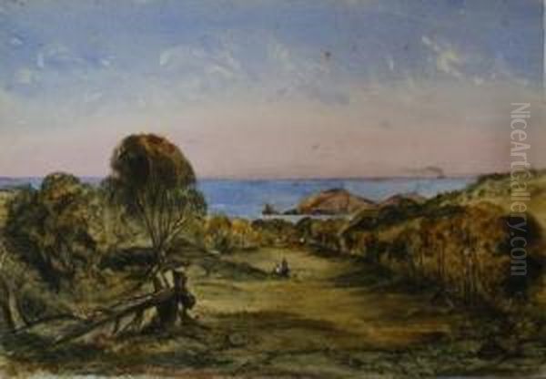 Two Figures In A Landscape Oil Painting by Emma Minnie Boyd