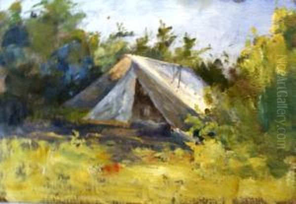 A Bush Camp Oil Painting by Emma Minnie Boyd