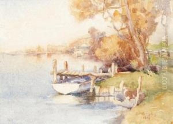 Riverbank Idyll Oil Painting by Emma Minnie Boyd