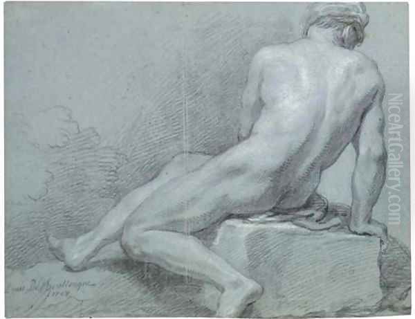 A seated nude, seen from behind Oil Painting by Louis the Younger Boullogne