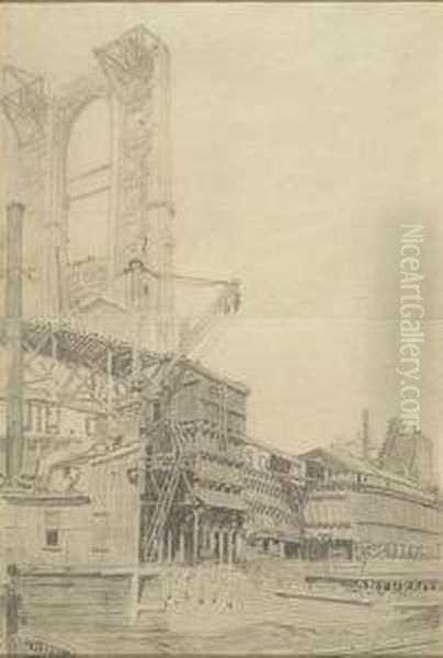 Building Of The Manhattan Bridge. by J. Rutherford Boyd