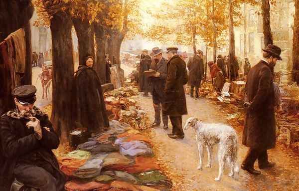 Le Marche A La Feraille, Paris (Market at La Feraille, Paris) Oil Painting by Carlos Buffin