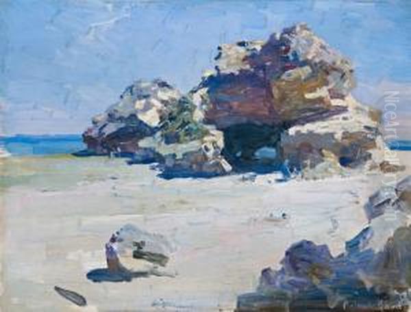 London Bridge Rock, Back Beach, Portsea Oil Painting by Theodore Penleigh Boyd