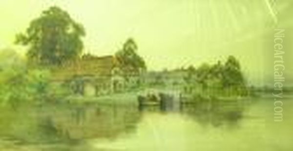 Riverside Village Scene With Figures, Horse And Ferry Oil Painting by Creswick Boydell