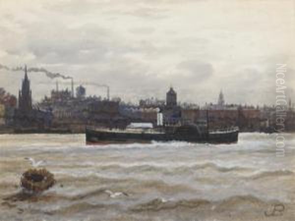 The River Mersey; And The Isle Of Man Packet Paddlesteamer In Themersey Oil Painting by John Boydel