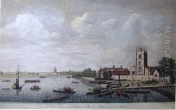 Two, 'a View Taken Near 
Battersea Church Looking Towards Chelsea', And 'a View Of Putney, Took 
Of Fulham Bridge', Engravings, 26cm X 39cm, Framed Oil Painting by John Boydel