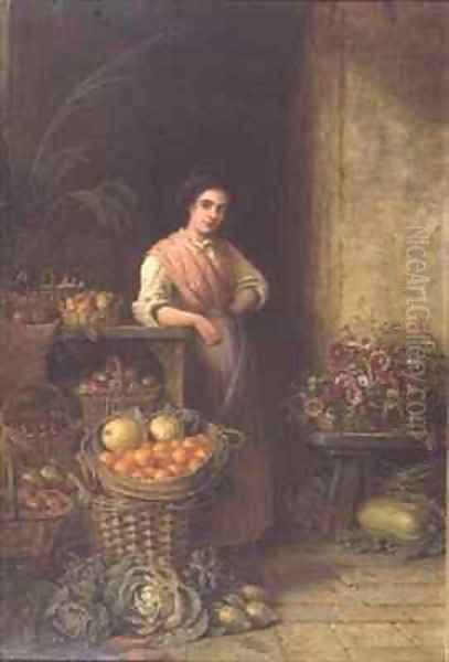 A Young Fruit Seller Oil Painting by Henry Charles Bryant