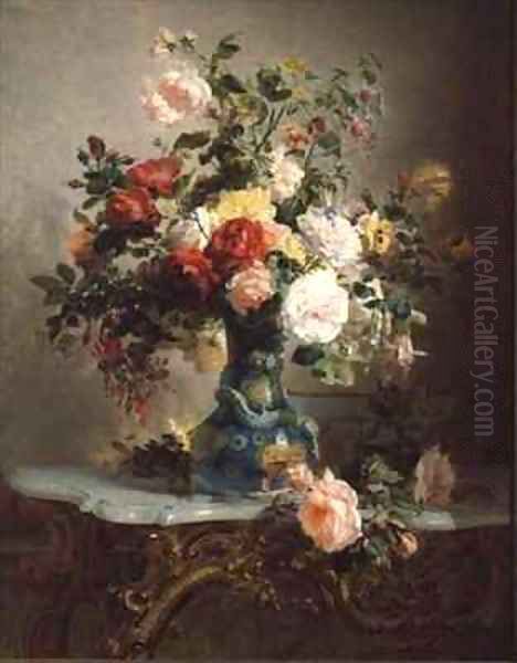 Vase of Roses and Other Flowers Oil Painting by Marc-Laurent Bruyas