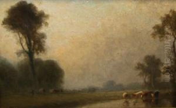 Meadow Landscape With Cattle Oil Painting by George Boyle