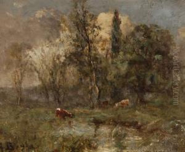 Cattle By A Stream Oil Painting by George Boyle