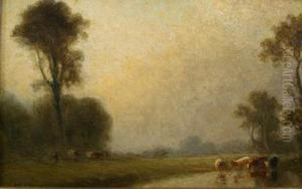 A Water Meadow With Cattle Oil Painting by George A. Boyle