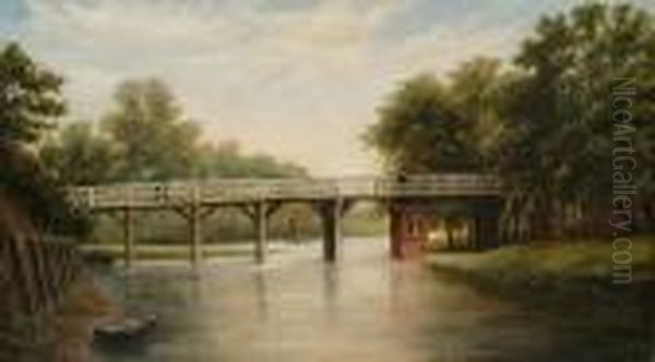 Figure On A Bridge Oil Painting by George A. Boyle