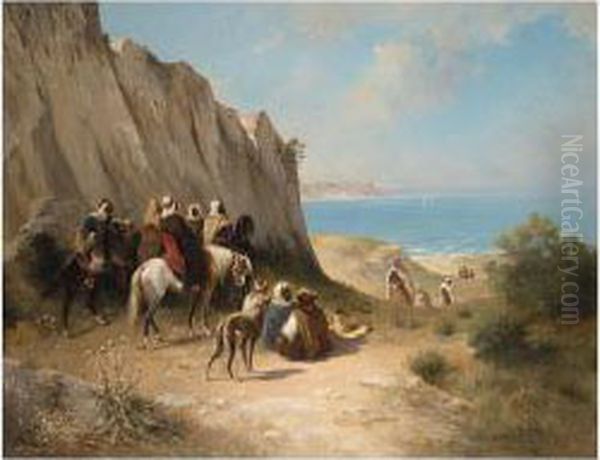 Cavalry By The Sea Oil Painting by Honore Boze