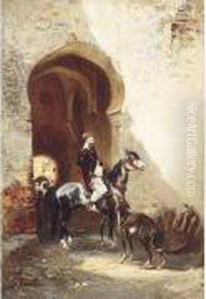 Cavalier Arabe Et Levrier. Oil Painting by Honore Boze