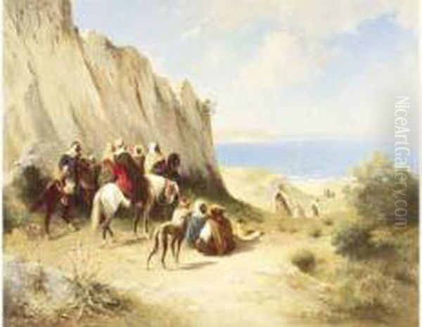 Cavaliers Arabes Au Bord De La Mer. Oil Painting by Honore Boze