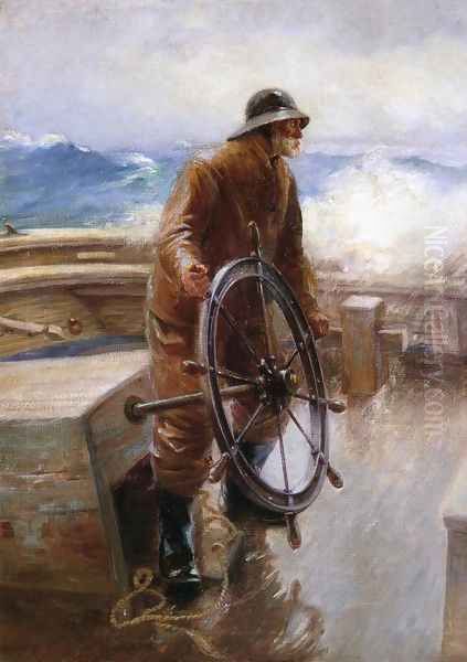 Fisherman at the Wheel Oil Painting by Augustus W. Buhler