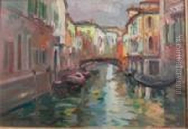 Scorcio Di Canale A Venezia Oil Painting by Attilio Bozzato