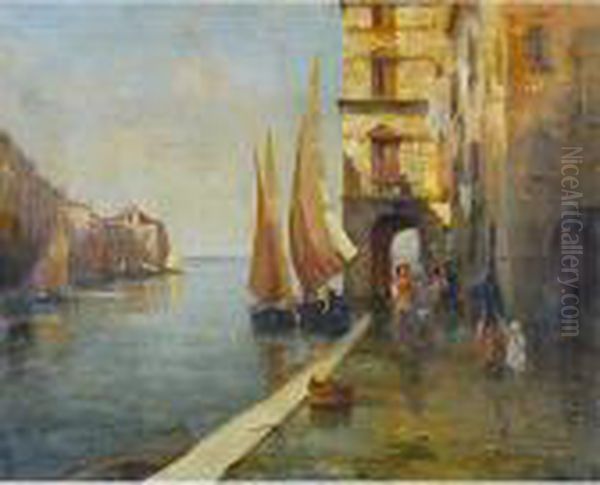 A Passeggio Lungo In Canale Oil Painting by Attilio Bozzato