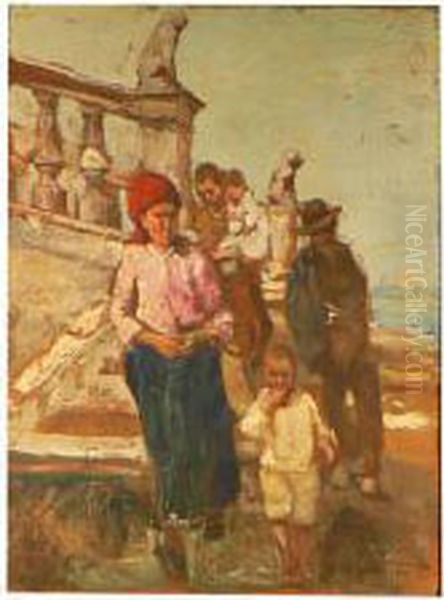 Figure Sul Ponte Di Chioggia Oil Painting by Attilio Bozzato