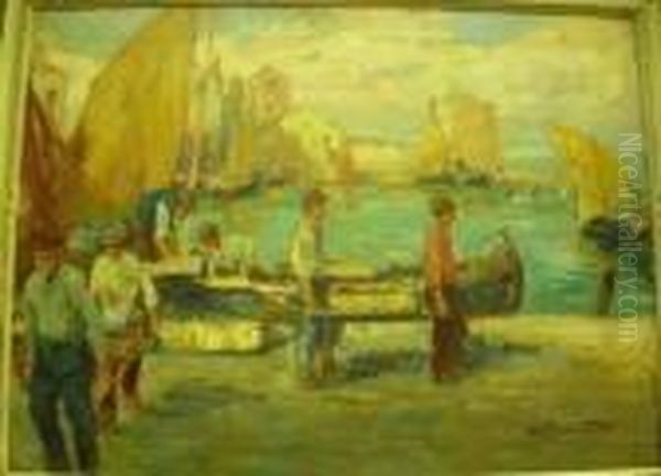 Lavoro Sul Molo  Oil Painting by Attilio Bozzato