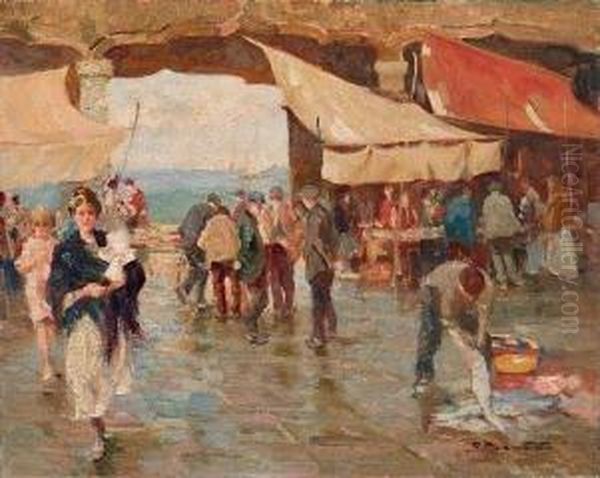 Mercato Del Pesce A Chioggia Oil Painting by Attilio Bozzato