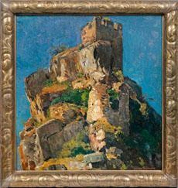 Turm Der Burgruinesteinkallenfels Oil Painting by Eugen Felix Prosper Bracht