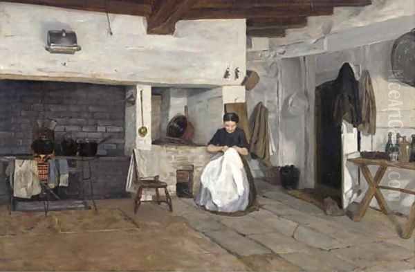 By the Hearth Oil Painting by William Verplanck Birney