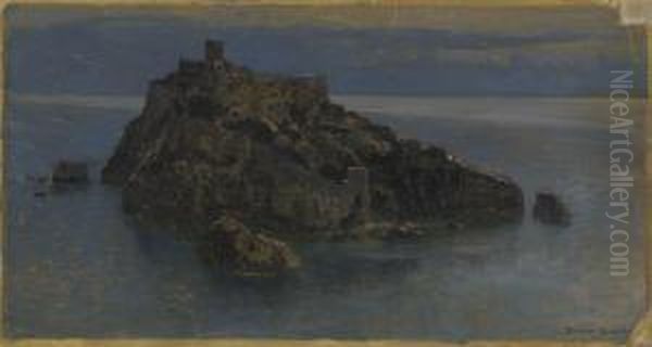 Blaue Insel (isola Di Bergeggi Bei Spotorno) Oil Painting by Eugen Felix Prosper Bracht