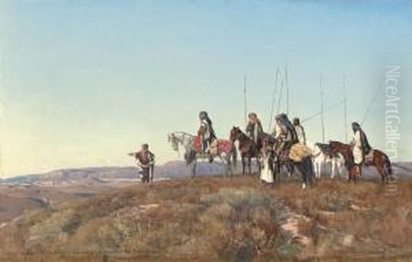 Arab Warriors On The Lookout Oil Painting by Eugen Felix Prosper Bracht