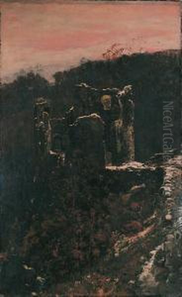 Die Schmidtburg Im Hunsruck. Oil Painting by Eugen Felix Prosper Bracht