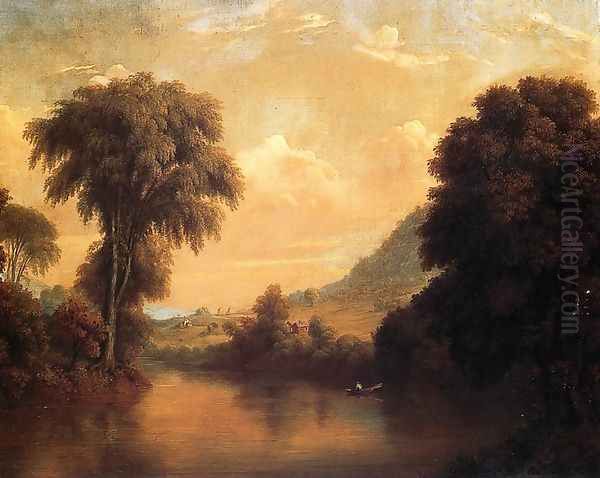 View on nMohawk from Morris' Bridge Oil Painting by Manneville (Elihu Dearing) Brown