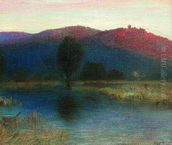 Abendstimmung An Einem
 See. Oil Painting by Eugen Felix Prosper Bracht