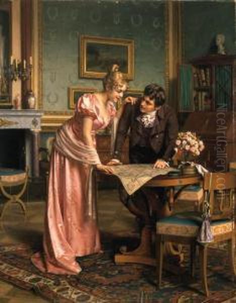 Planning The Grand Tour Oil Painting by Emil Brack