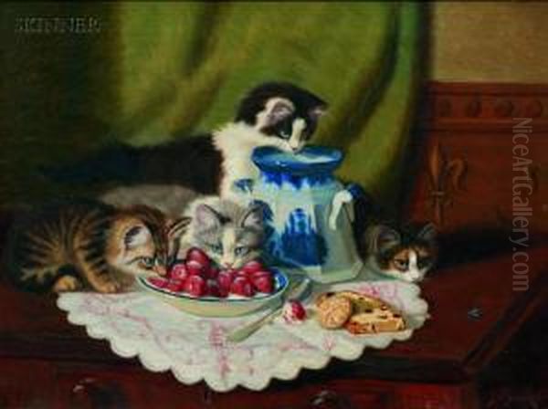 Kittens' Feast Oil Painting by Sydney Lawrence Brackett