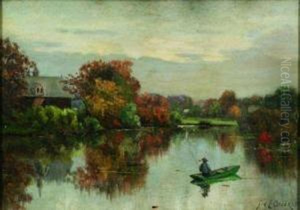 Pond Fishing, Autumn Oil Painting by Sydney Lawrence Brackett