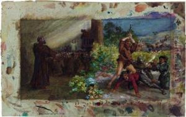 Jean Des Entommeurs Protegeant Les Vignes Du Cloitre Oil Painting by Felix Bracquemond