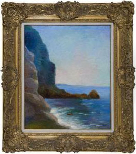 Cliffs Near Ocean. Oil Painting by Felix Bracquemond