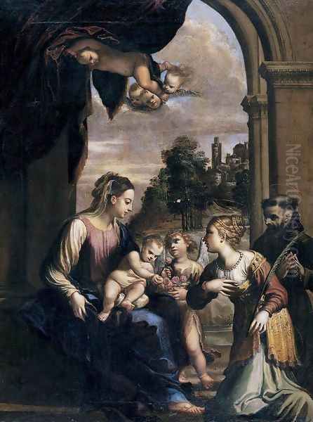 Madonna and Child with Sts Catherine and Francis 1610-12 Oil Painting by Francesco Brizio