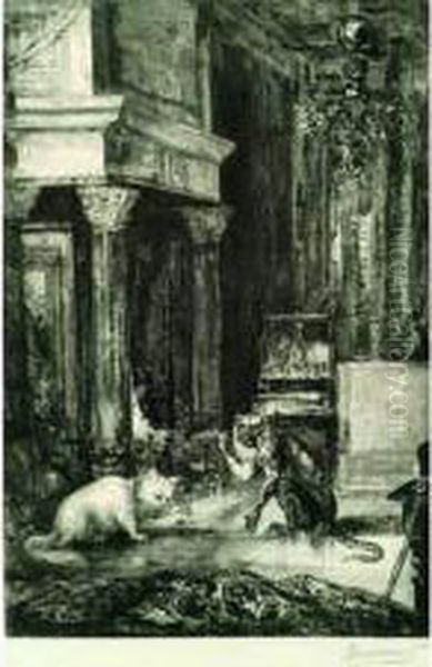 Illustrations Pour Les Fables De La Fontaine. 1886. Oil Painting by Felix Bracquemond