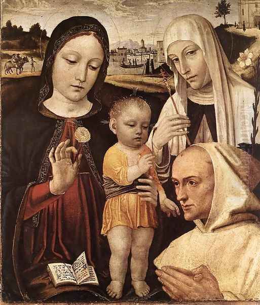 Madonna and Child, St Catherine and the Blessed Stefano Maconi Oil Painting by Bernadino Bergognone