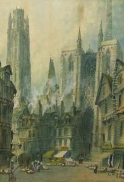 Figure Sbefore A Continental Cathedral Oil Painting by Paul Braddon