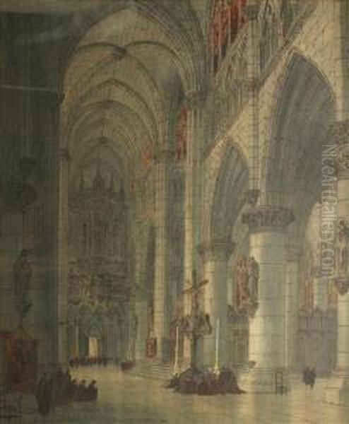 Belgium, Yprescathedral, Looking Across The Transcepts, North Oil Painting by Paul Braddon